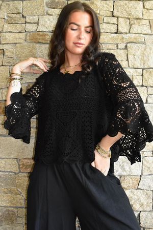 Laundry B Avery Crochet Top Black